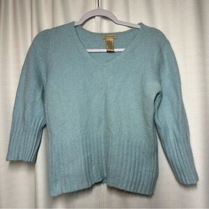Apostrophe Womens Sweater Angora Rabbit Fur Blue V Neck Large Petite Soft Fuzzy